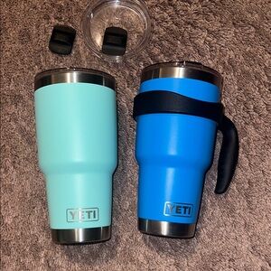 YETI Aqua and Blue Travel Mugs BUNDLE